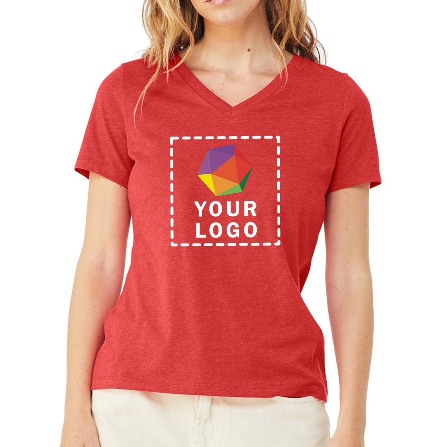 Bella + Canvas Custom Printed Ladies Relaxed Heather CVC Jersey V-Neck T-Shirt - 6405CVC