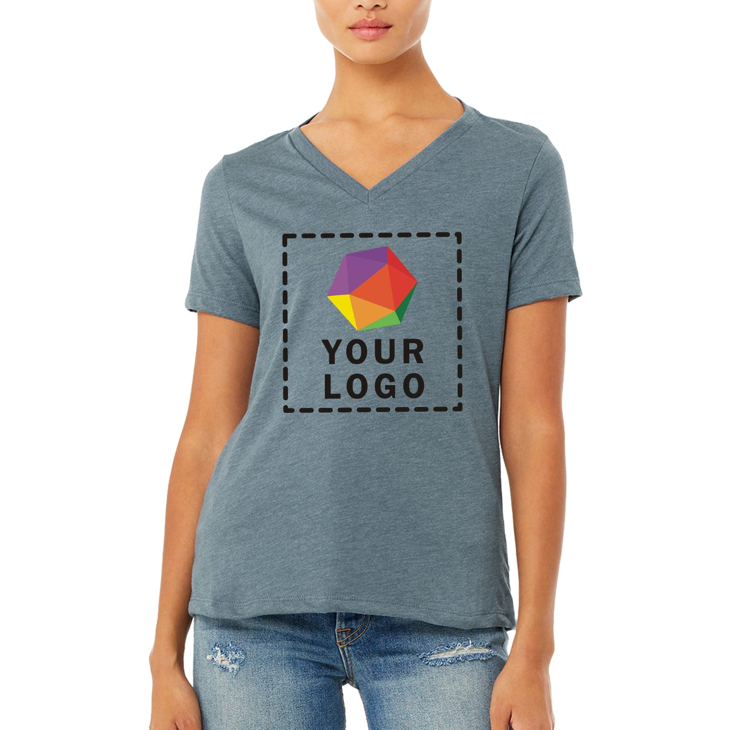 Bella + Canvas Custom Printed Ladies Relaxed Heather CVC Jersey V-Neck T-Shirt - 6405CVC