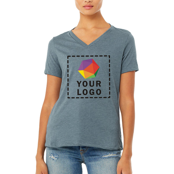 Bella + Canvas Custom Printed Ladies Relaxed Heather CVC Jersey V-Neck T-Shirt - 6405CVC