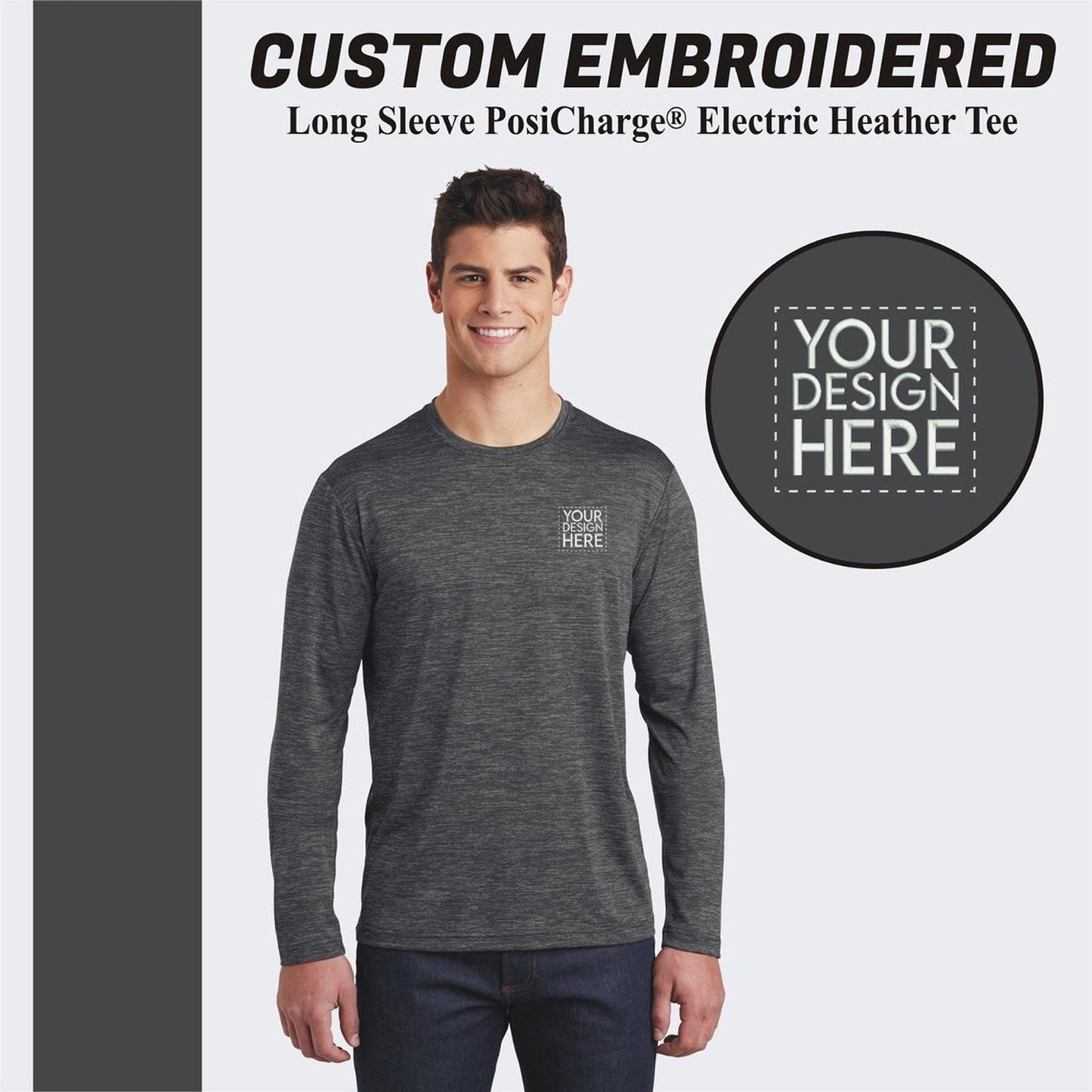 Sport-Tek® Long Sleeve PosiCharge® Custom Embroidered Electric Heather Tee. ST390LS