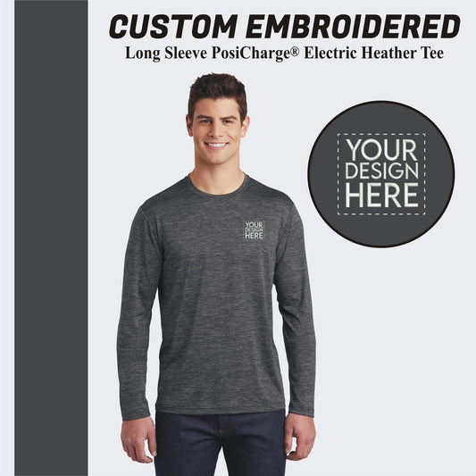 Sport-Tek® Long Sleeve PosiCharge® Custom Embroidered Electric Heather Tee. ST390LS