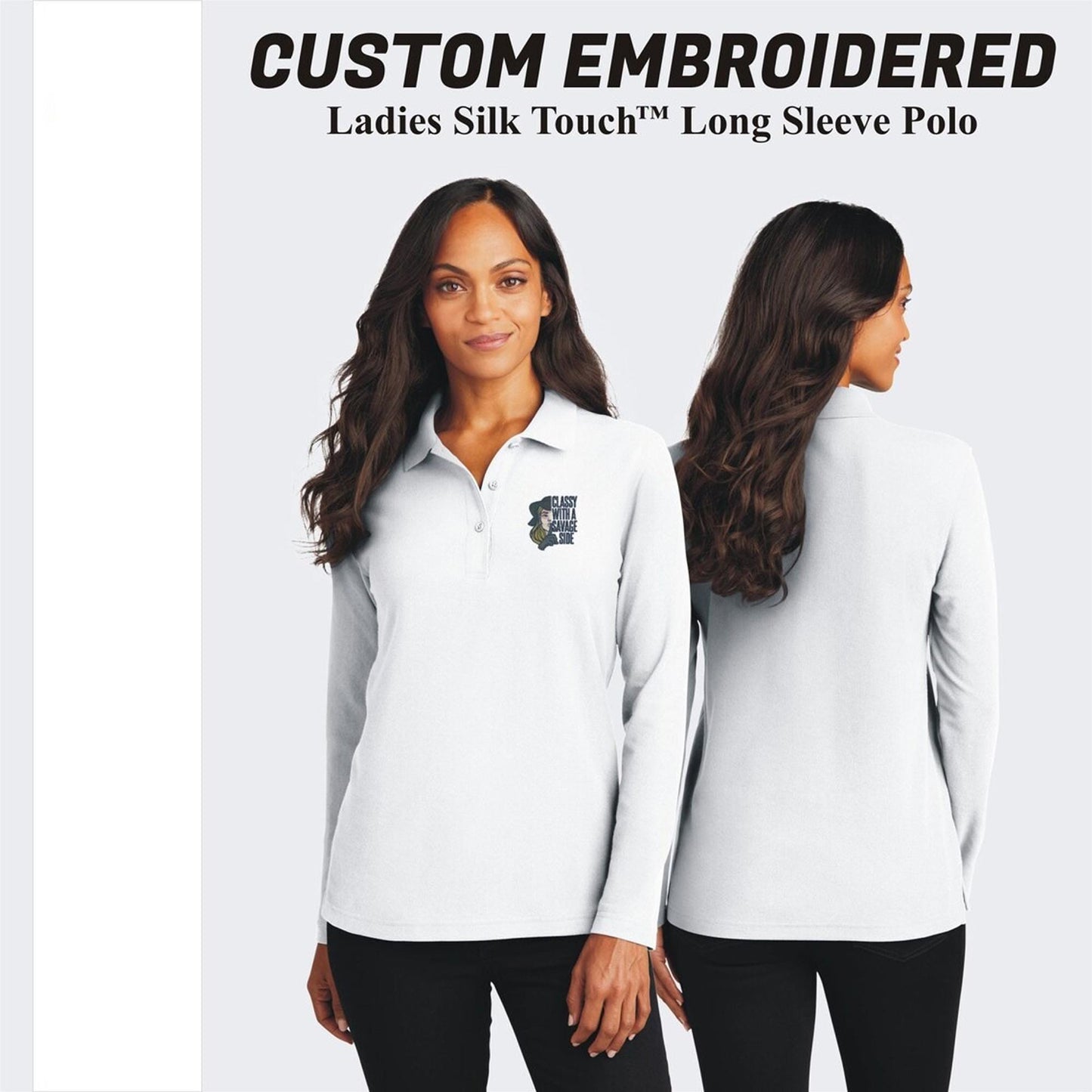 Port Authority® Custom Embroidered Women's Silk Touch™ Long Sleeve Polo - L500LS