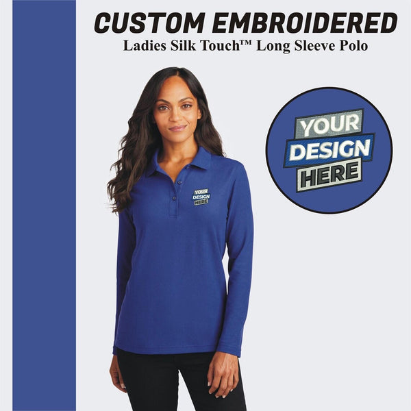 Port Authority® Custom Embroidered Women's Silk Touch™ Long Sleeve Polo - L500LS