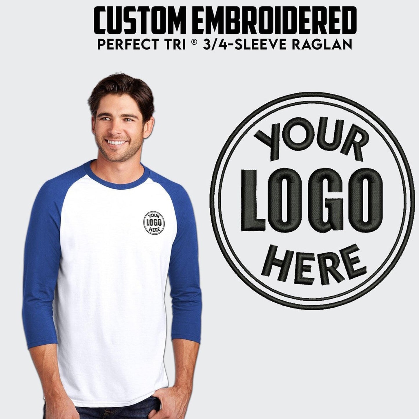 District® Perfect Tri® Custom Embroidered 3/4-Sleeve Raglan - DM136