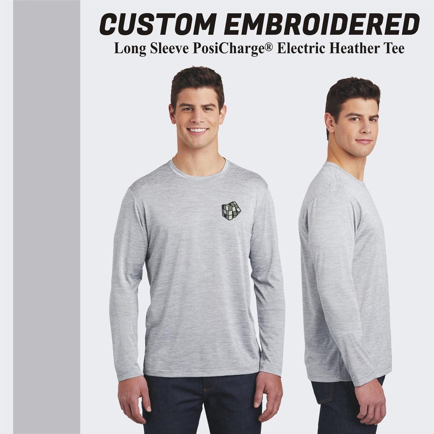 Sport-Tek® Long Sleeve PosiCharge® Custom Embroidered Electric Heather Tee. ST390LS