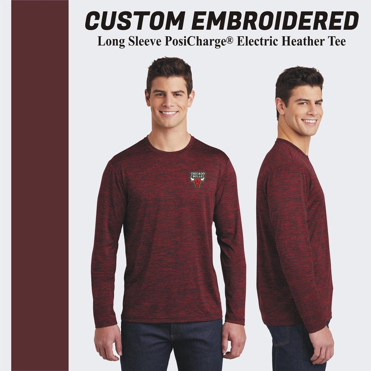 Sport-Tek® Long Sleeve PosiCharge® Custom Embroidered Electric Heather Tee. ST390LS