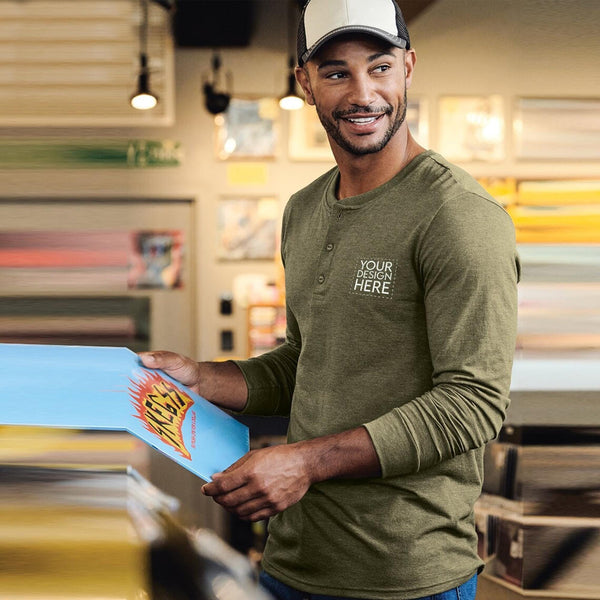 District® Perfect Tri® Custom Embbroidered Long Sleeve Henley T-Shirt - DT145