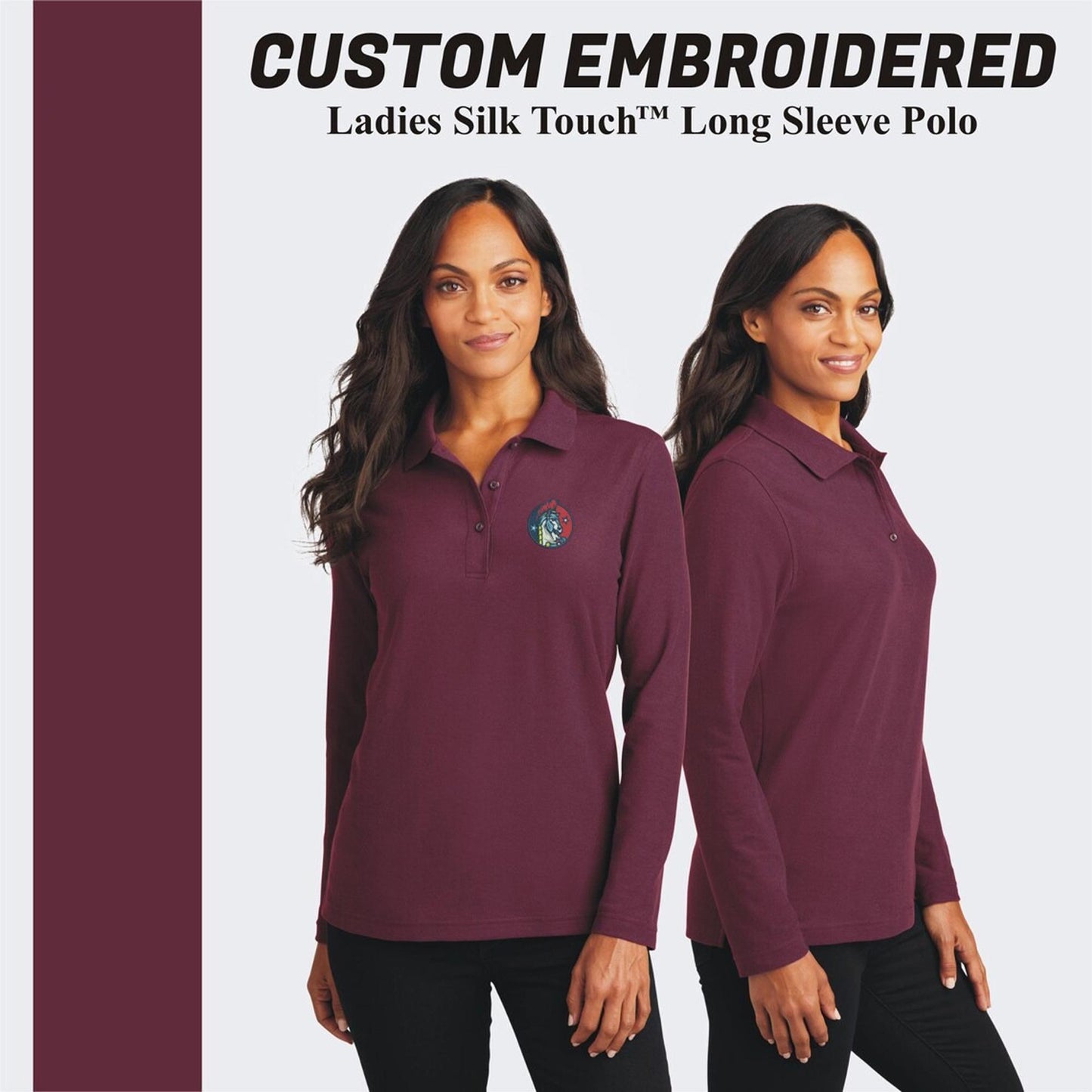 Port Authority® Custom Embroidered Women's Silk Touch™ Long Sleeve Polo - L500LS