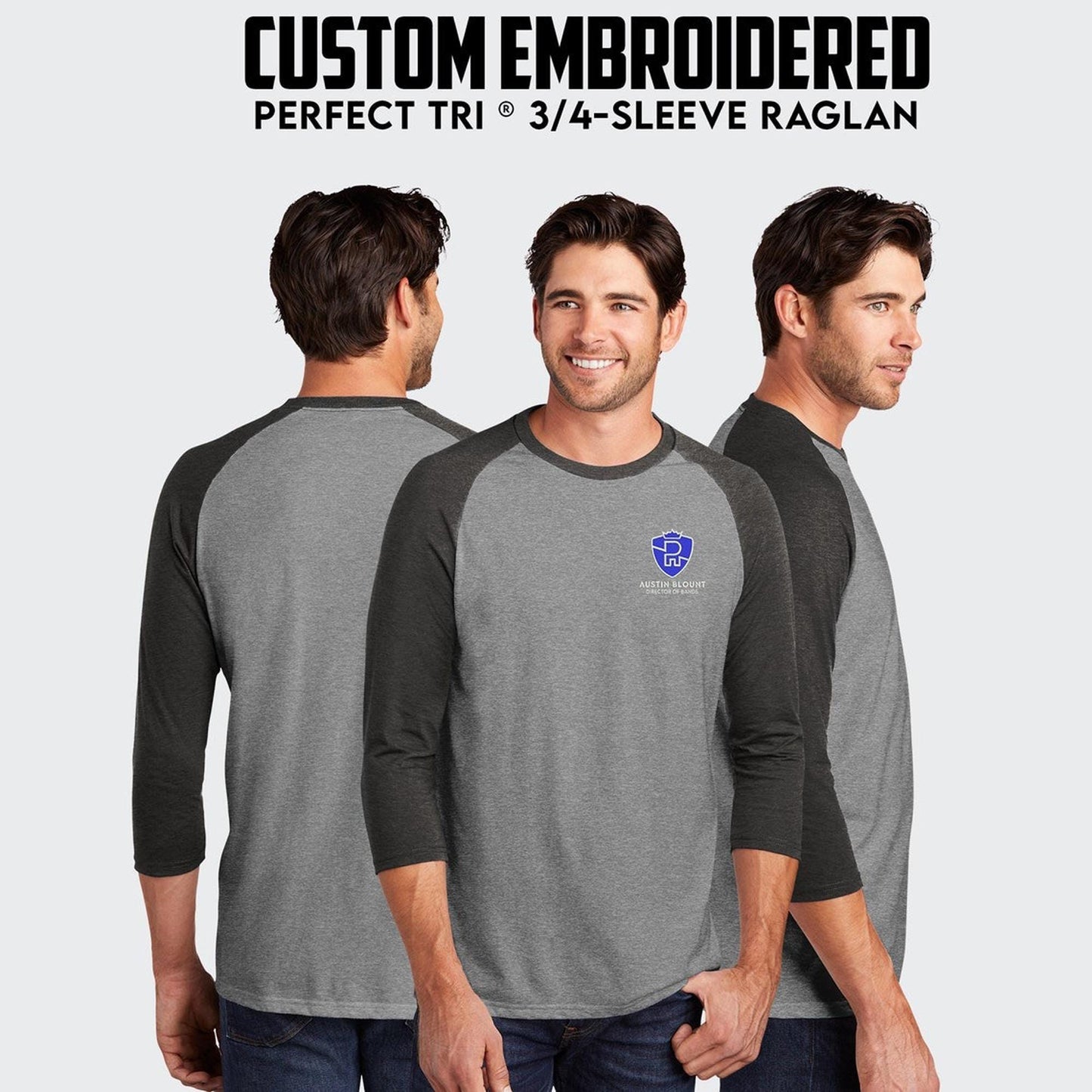 District® Perfect Tri® Custom Embroidered 3/4-Sleeve Raglan - DM136