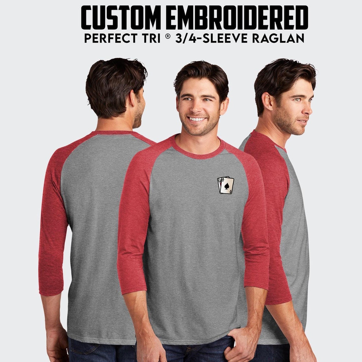 District® Perfect Tri® Custom Embroidered 3/4-Sleeve Raglan - DM136