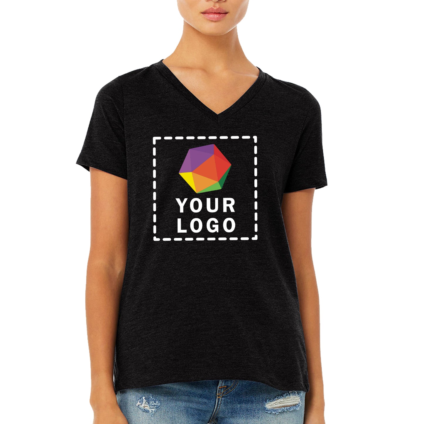 Bella + Canvas Custom Printed Ladies Relaxed Heather CVC Jersey V-Neck T-Shirt - 6405CVC